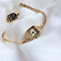 Small And Delicate Light Luxury Fine Watch Retro Hand Chain Type Square Gold Plating Bracelet Wristwatch For Women