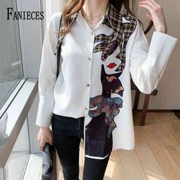 Office Ladies Floral Print Blouse Shirt Spring Autumn Casual Long Sleeve Button Tops Women Sexy Turn-Down Collar Blusa 210520