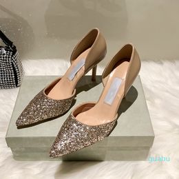 Designer Party Wedding Shoes Bride Women Ladies Sandals Fashion Sexy Dress Pointed Toe Heels Leather Glitter