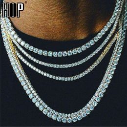 Hip Hop 3/4/5 MM Bling Iced Out Chain 1 Row Tennis Chain AAA CZ Stone Gold Cubic Zircon Necklaces For Men Jewellery X0509