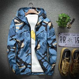 Size 6XL 5XL 7XL Spring Autumn Young Men Windbreaker Hooded Jacket Slim Thin Clothing Top Quality Waterproof Plus Size 210927