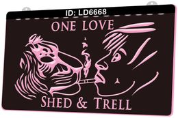 LD6668 One Love Shed Trell Smoke Lion 3D Engraving LED Light Sign Wholesale Retail