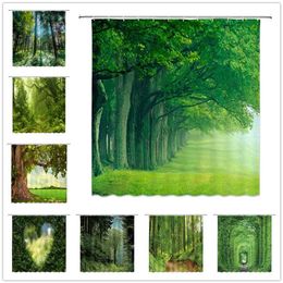Natural Scenery Shower Curtains Green Tree Floral Plant Landscape Pattern Spring Summer Bathroom Decor Polyester Cloth Curtain 211116