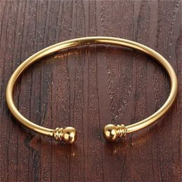 Women's Fashion Gold Plated Bangle Bracelet Cuff Popular Simple Open Bangles Two Bead Cuff Bangle Bridal Wedding Jewellery X0706