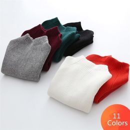 Autumn Winter Warm 2 3 4 6 8 9 10 12 Years 90-150cm O-Neck Knitted Solid Color Slim All Match Sweaters For Baby Kids Girls 210701