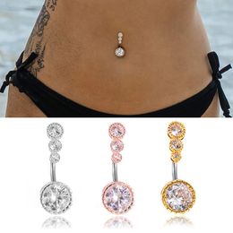 Round Zircon Belly Perforated Button Ring Barbell Barbell Pendant Belly Button Ring Ladies Male 316L Medical Steel Body Jewellery