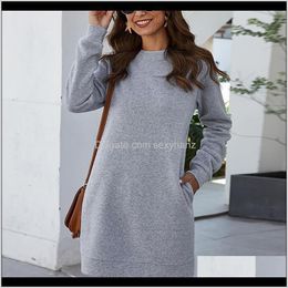 Clothing Apparel Drop Delivery 2021 Winter Womens Sweatshirts Solid Color Long Sleeve Personality Loose Dress Dresses For Women Casual Robe F