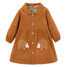 Jumping Metres European American Button Dress Brand Children's Clothing Autumn Cotton Corduroy Girls Long-Sleeved 210529