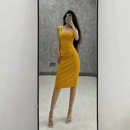 ins square neck sleeveless sexy sling dress female design sense of slim and thin bag hip irregular fashion temperament 210604