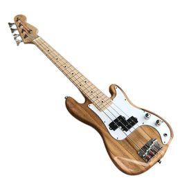 Mini 6 Strings Natural Electric Bass Guitar with White Pickguard,Maple Fretboard,Suitable for Adults,Children and Travel