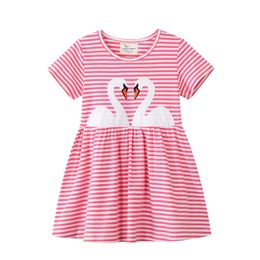 Jumping Metres Animals Applique Girls Dresses for Summer Baby Cotton Stripe Clothing Party Cute Kids Dress 210529