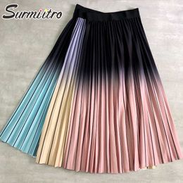 SURMIITRO Women Midi Long Pleated Skirt Fashion Spring Summer Fashion Gradient Colour High Waist Mid-length Skirt Female 210712