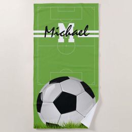 green patterned towels UK - Towel Green White Custom Name Number Football Soccer Ball Pattern Sport Design American Soft Bath Absorbent Hand