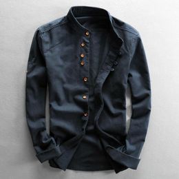 Men's Cotton Linen Shirts Long Sleeve Men Casual Slim Mandarin Collar High Quality Summer Beach Shirt Plus Size 5xl