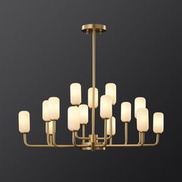 Postmodern LED Retro Copper Chandelier Pendant Lamps Living Dining Room Ceiling Hanging Lights Restaurant Hotel Chandeliers Lighting Fixtures