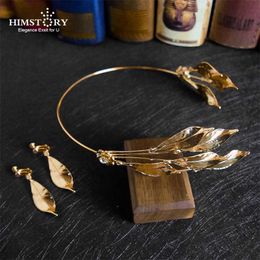 HIMSTORY Vintage Handmade Gold Leaf Hairband For Women tiara Wedding Headdress Hair Accessories Bridal Hair Jewelry headpiece X0625