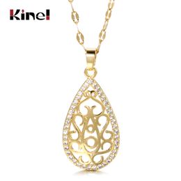 Kinel Fashion Ethnic Bride Wedding Jewellery Natural Zircon 585 Rose Gold Hollow Carved Pattern Neckalce For Women