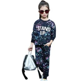 Girls Sports Clothes Set Sweatshirt+Pants 2Pcs Acetive Suit For Christmas Gift Winter Clothing 4 6 8 14 Years 211025
