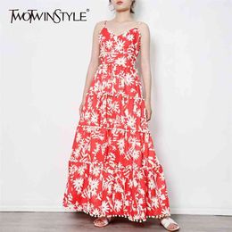 Vintage Sling Summer Dress For Women V Neck Sleeveless Print Maxi Dresses Female Fashion Clothing Stylish 210520