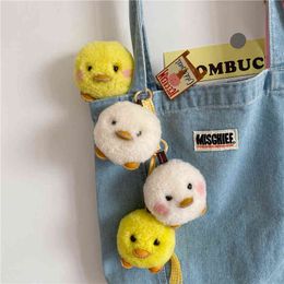 Cute Real Lamb Fur Duck Keychain Lovely Cartoon Animal Decoration for Girl Women Key Ring Bag Charm Hanging Pendant