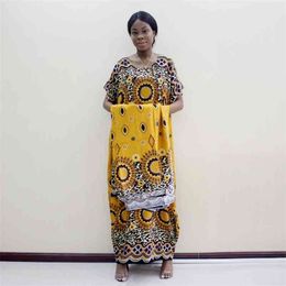 Bohemian Traditional Print Loose African Dress Autumn Fashion Women's Dress with Scarf 210331