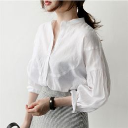 Korea Fashion Women Long Sleeve Loose White Shirts All-matched Casual cotton linen Blouses Female Blusas Plus Size Tops S153 210512