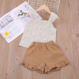 Summer Girl Clothes Set Fashion Children Clothing Dot Printed Sling Vest Tops + Shorts Two-piece Baby Kids Outfits 210515