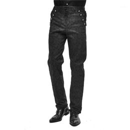 Gothic Men's Long Pants Cotton Suit Jacquard Retro Button Leather