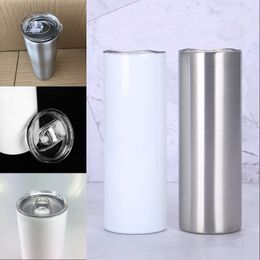 20OZ white straight mug DIY tall cups with lid Stainless Steel vacuum insulated sublimation tumbler water bottle 873 Z2