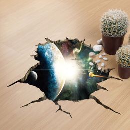 Outer Space Planet 3D Floor Sticker Autocollant Mural Wall Stickers Home Decor Living Room Ceiling PVC Wall Decals 210420