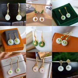 Designer Original Series Classic Natural Hetian Jade Simple Round Earrings Chinese Style Charm Ladies Silver Jewellery Dangle & Chandelier