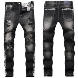 Men's Jeans Slim Fit Stretch Pants Korean Style Trendy Personality Beggar Summer Tide Brand Ripped