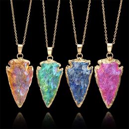 Fashion Colourful Natural Stone Necklaces Healing Crystal quartz Druzy pendant Gold chains For women Jewellery Gift