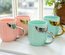Breakfast Milk Cups With Gold Silver Handle Travel Mugs Mermaid Tail Ceramic Tumbler Creative Ceramic Cup Teacup Coffee Mug