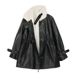 Faux Fur Coat Women Leather Jacket Autumn Winter Warm Plush Thick Suede Outerwear Lambs Wool Short Motorcycle Coats Female 210417