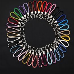 2022 NEW PU Leather Braided Woven Keychain Rope Rings Fit DIY Circle Pendant Key Chains Holder Car Keyrings Jewellery accessories in Bulk