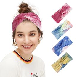 Bohemian Fashion Women's Tie-dye Crossed Headband Wide Elastic Headbands Ladies Hair Band 5 Colours
