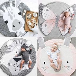 Cartoon Animals Baby Play Mat Foldable Kids Crawling Blanket Pad Round Carpet Rug Toys Cotton Children Room Decor Po Props 210724