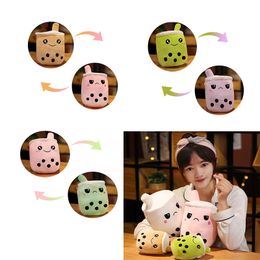 Kids Toy 15cm 25cm Plush Toys Cute Fruit Drink Stuffed Plush Animals Soft Pink Strawberry Milk Boba Cup Bubble Tea Pillow Cushion Gift Open surprise wholesale In Stock