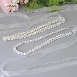 Wedding Sashes TOPQUEEN S34 Beaded Sash For Dress Ivory Pearl Belt Embellished Dresses Formal Bridal Jewellery Organza