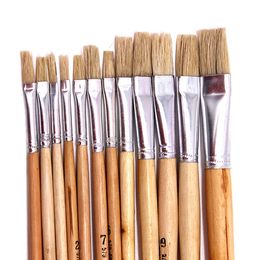 12pcs/set Natural wood rod pig bristle paint watercolor acrylic paints chese painting brush art supplies