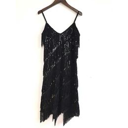 PERHAPS U Gold Black Sequined Tassel Strap Mini Dress Sexy Club Sleeveless Solid D0703 210529