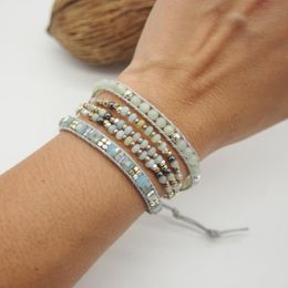 Tennis Amazonite Triple Wrap Bracelet Bohemian Beadwork Gift For Mom