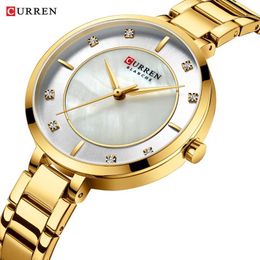 Curren Watches Women Luxury Crystal Rhinestone Quartz Watch for Ladies Romantic Gift Waterproof Clock Female Stainless Steel Q0524