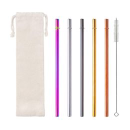 220x8mm Metal Drinking Straws 304 Stainless Steel Straw With Ring For Mugs Bar Accessory