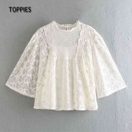 Toppies Summer Women's Lace Blouses Sexy Fashion Embroidered Shirt White Tops Korean Style 210412
