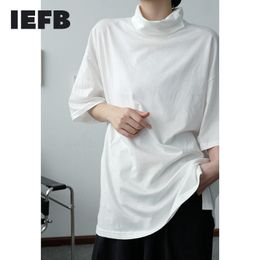 IEFB / men's wear Turtleneck T-shirt for mal summer short sleeve Korean style fashio black white large size tops 9Y3224 210524