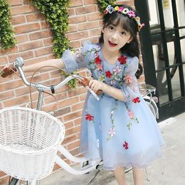 Girls Summer Dresses Korean Children's Fashion Flowers Appliqued Princess Dress Kids Performance Dress One Piece Clothes X512 Q0716