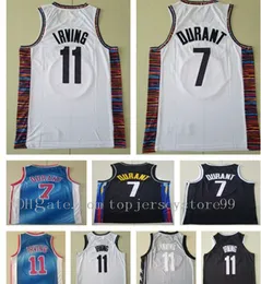 Vintage Mens Kevin 7 Durant Kyrie 11 Basketball Irving Jerseys Black 2021 CityBlue Uniform Back 100% stitched Basketball shorts Size S-2XL Breathable