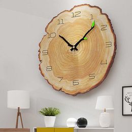 12 Inch Vintage Wooden Clock Cafe Office Home Kitchen Wall Decor Silent Design Art Large Gift 210930